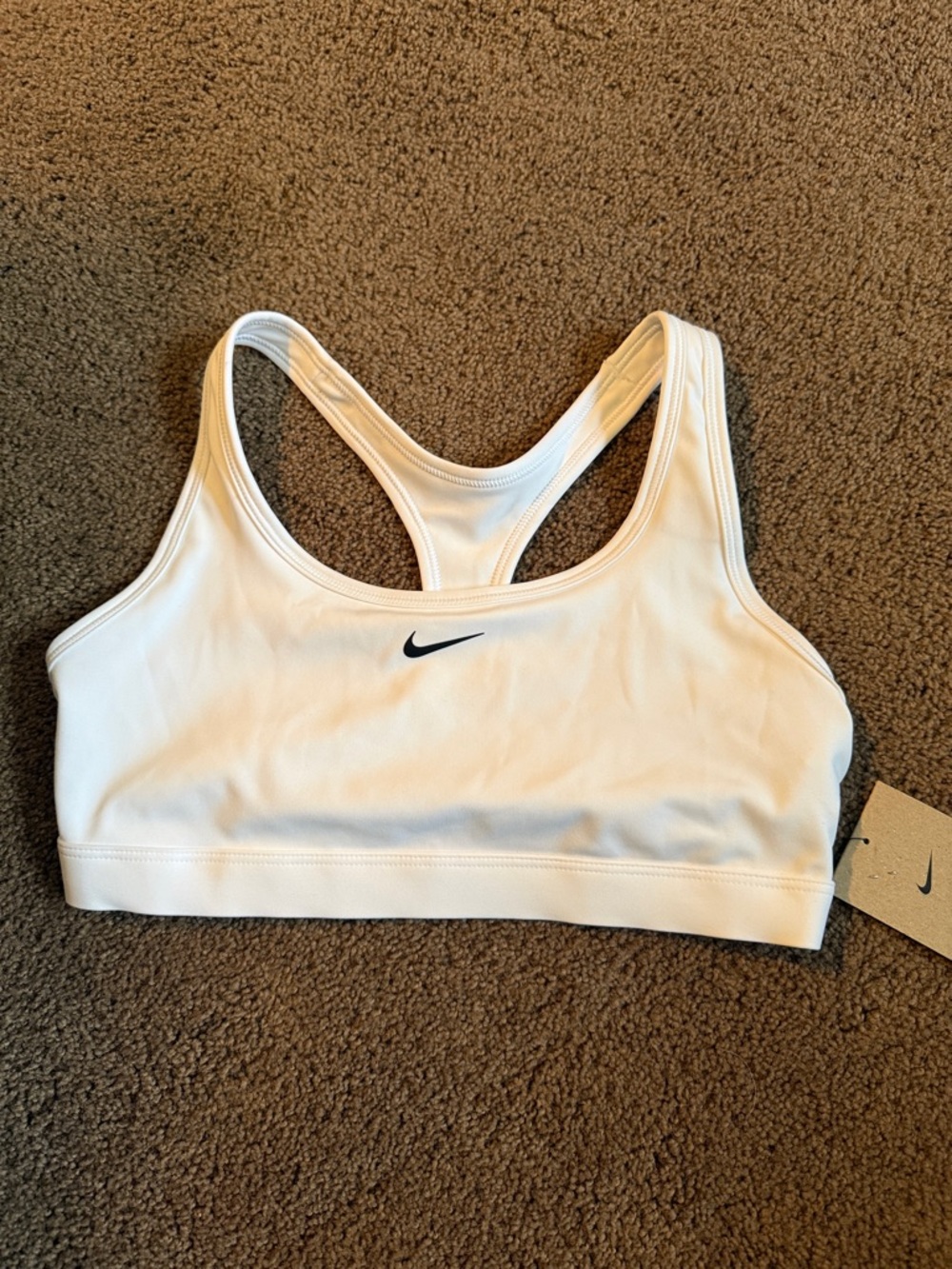 Nike White Racerback Sports Bra with Black Swoosh